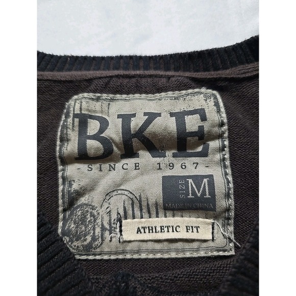 BKE Athletic Fit mens medium sweater Cotton V Neck Black Brown - Picture 3 of 7